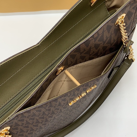 MICHAEL KORS 
Jet Set Large XChain  Logo Shoulder Tote  Bag OLIVE/BROWN COLOR - Picture 13 of 16